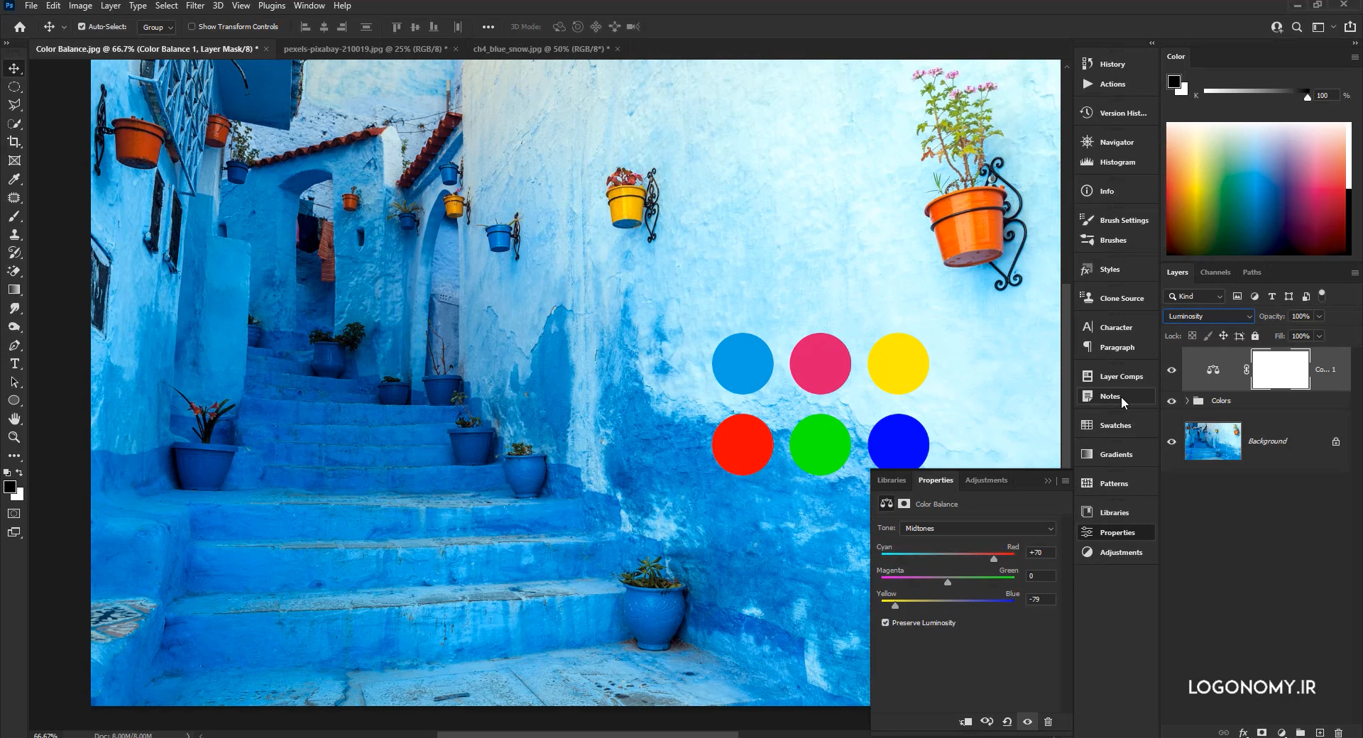 اصلاح رنگ عکس با فرمان کالر بالانس (Color Balance) در برنامه فتوشاپ